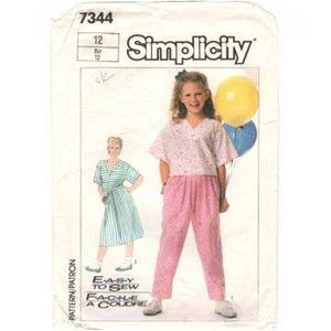 Vintage ©1986 Simplicity 7344 Easy Sewing Pattern - Girls Top, Skirt & Pants